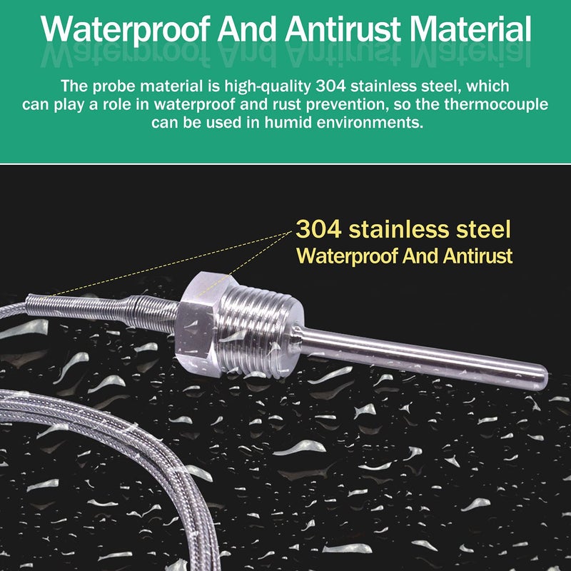 Twidec /2M NPT 1/2"inch (6X50MM) Pipe Thread Temperature Sensor Probe Two Wire Temperature Controller (0~600℃) 304 Stainless Steel K Type Thermocouple MT-205-1/2 - Image 3